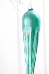 14" Frosty Blue Glass Icicle Ornament