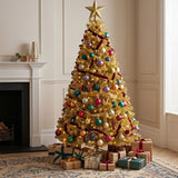 Metallic Gold Tinsel Christmas Tree with White Metal Stand