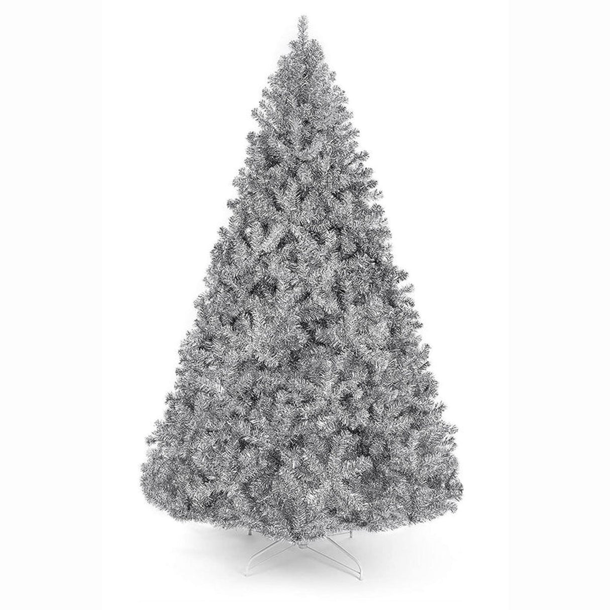 Metallic Silver Tinsel Christmas Tree with Metal Stand