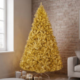 Metallic Gold Tinsel Christmas Tree with White Metal Stand