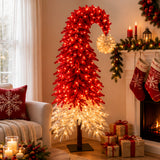 Pre-lit Santa Hat Christmas Tree with Red and Warm White LED Lights and Metal Base