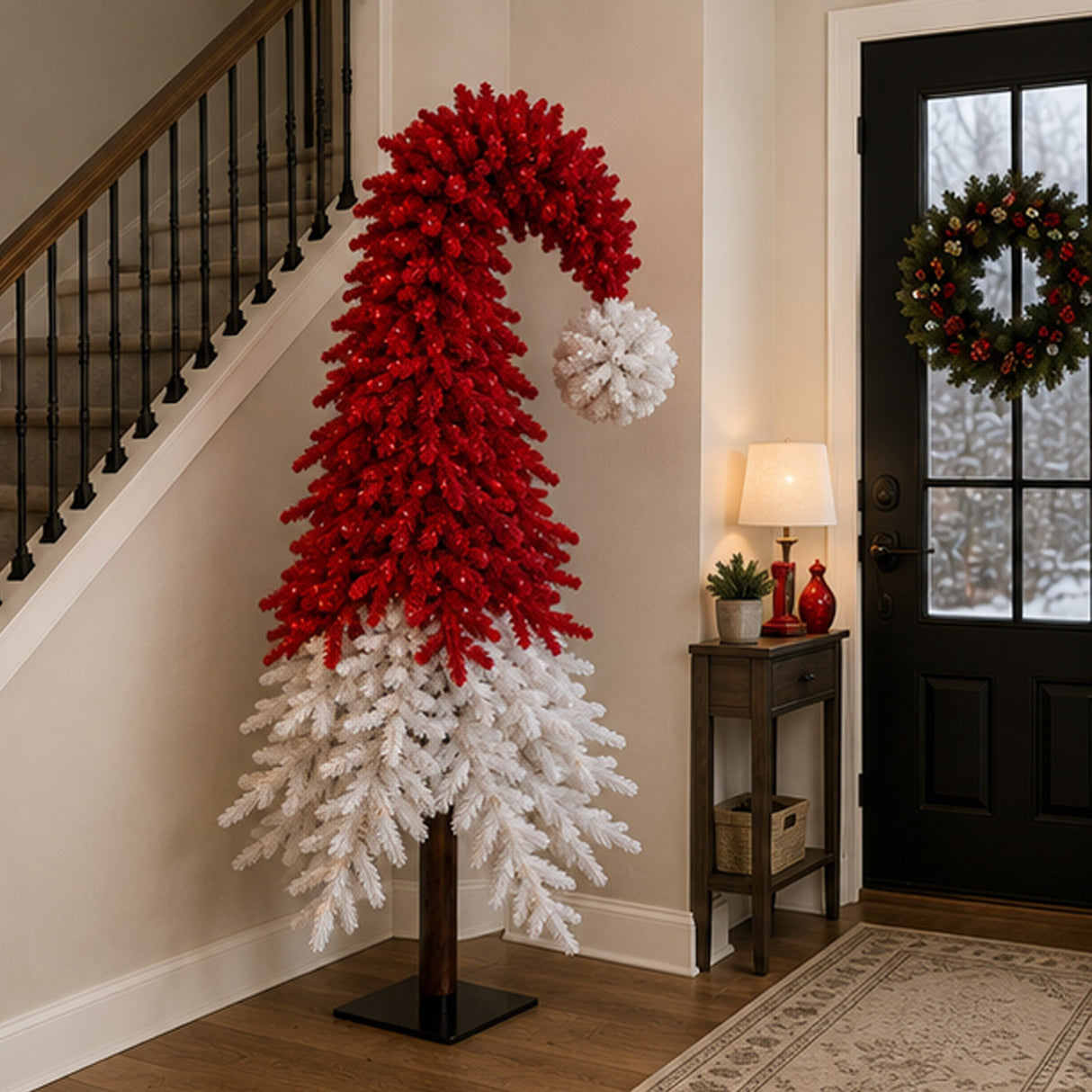 9 ft. Premium Bendable Two-Tone Red and White Christmas Tree with Metal Stand