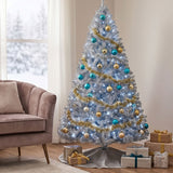 Metallic Silver Tinsel Christmas Tree with Metal Stand
