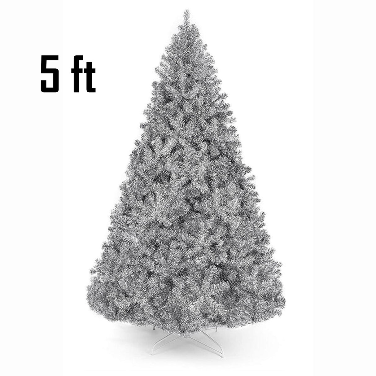 Metallic Silver Tinsel Christmas Tree with Metal Stand