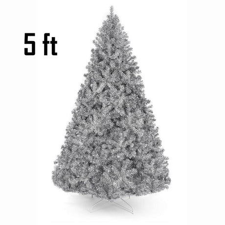 Metallic Silver Tinsel Christmas Tree with Metal Stand