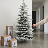 Pre-Lit Slim Snow Flocked Grand Fir Artificial Christmas Tree with Warm White LED Lights and Metal Stand