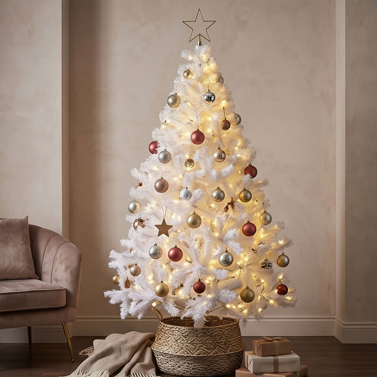 White Classic Pine Artificial Christmas Tree with Metal Stand