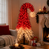 Pre-lit Santa Hat Christmas Tree with Red and Warm White LED Lights and Metal Base