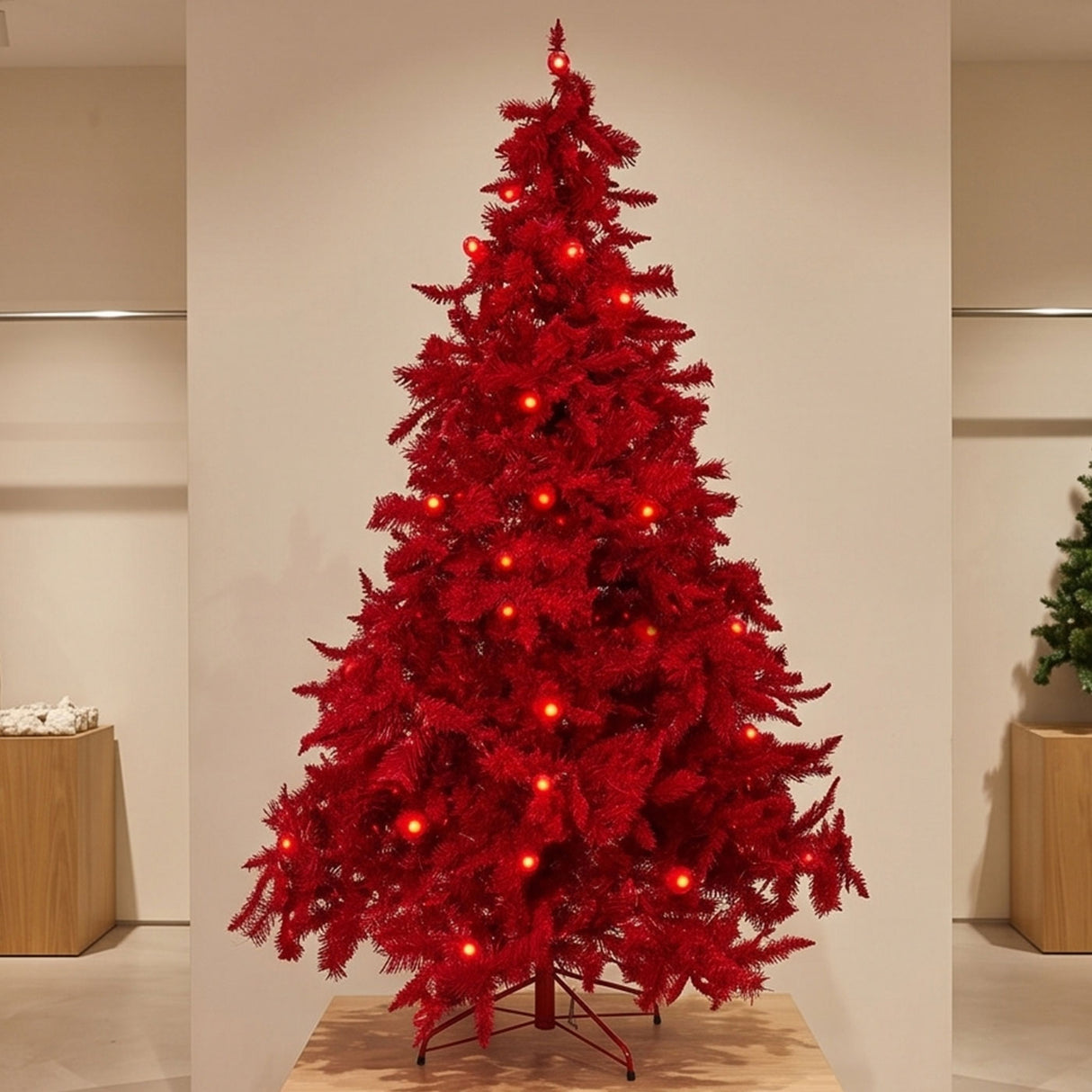 Pre-Lit Ruby Red Christmas Tree with Dual LED Lights, Full Artificial Holiday Tree with Metal Stand