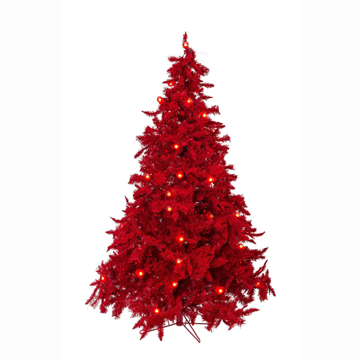 Pre-Lit Ruby Red Christmas Tree with Dual LED Lights, Full Artificial Holiday Tree with Metal Stand