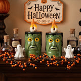 6 in. 2-Piece Halloween Frankenstein Porcelain Candle with Multicolor LED Lights