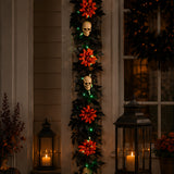 6 ft. Halloween “Boo-tiful” Garland with Orange Dahlia Flowers, White Skulls & LED Lights