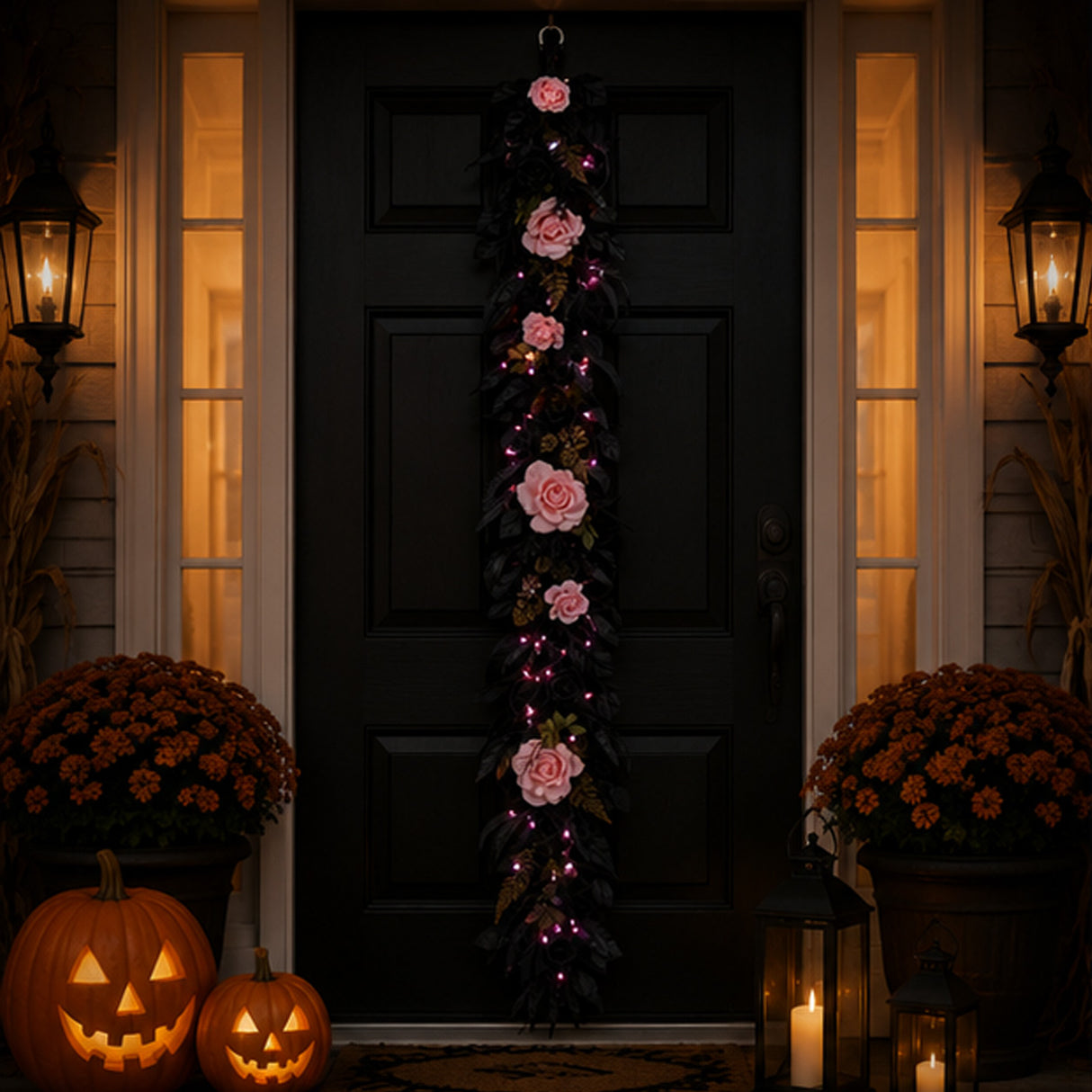 6 ft Halloween Cute Creepy Garland with Pink LED Lights