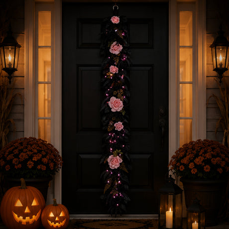 6 ft Halloween Cute Creepy Garland with Pink LED Lights