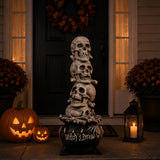 38 in Stacked Skulls Cauldron Halloween Tabletop Decor