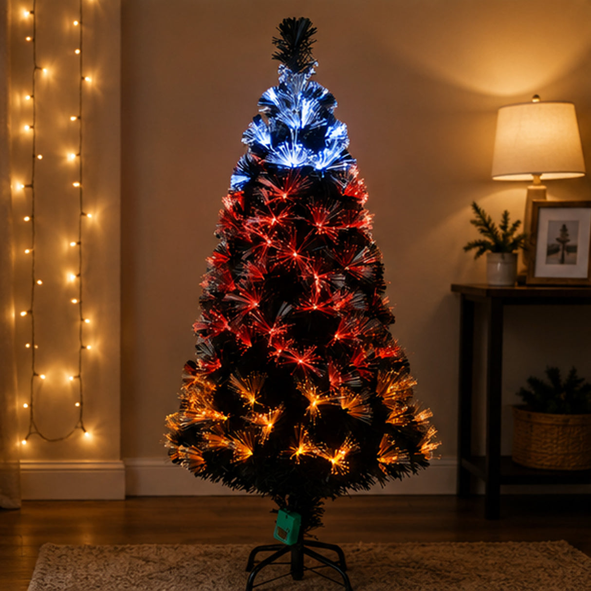 4FT Pre-Lit Black Fiber Optic Halloween Tree with LED Lights