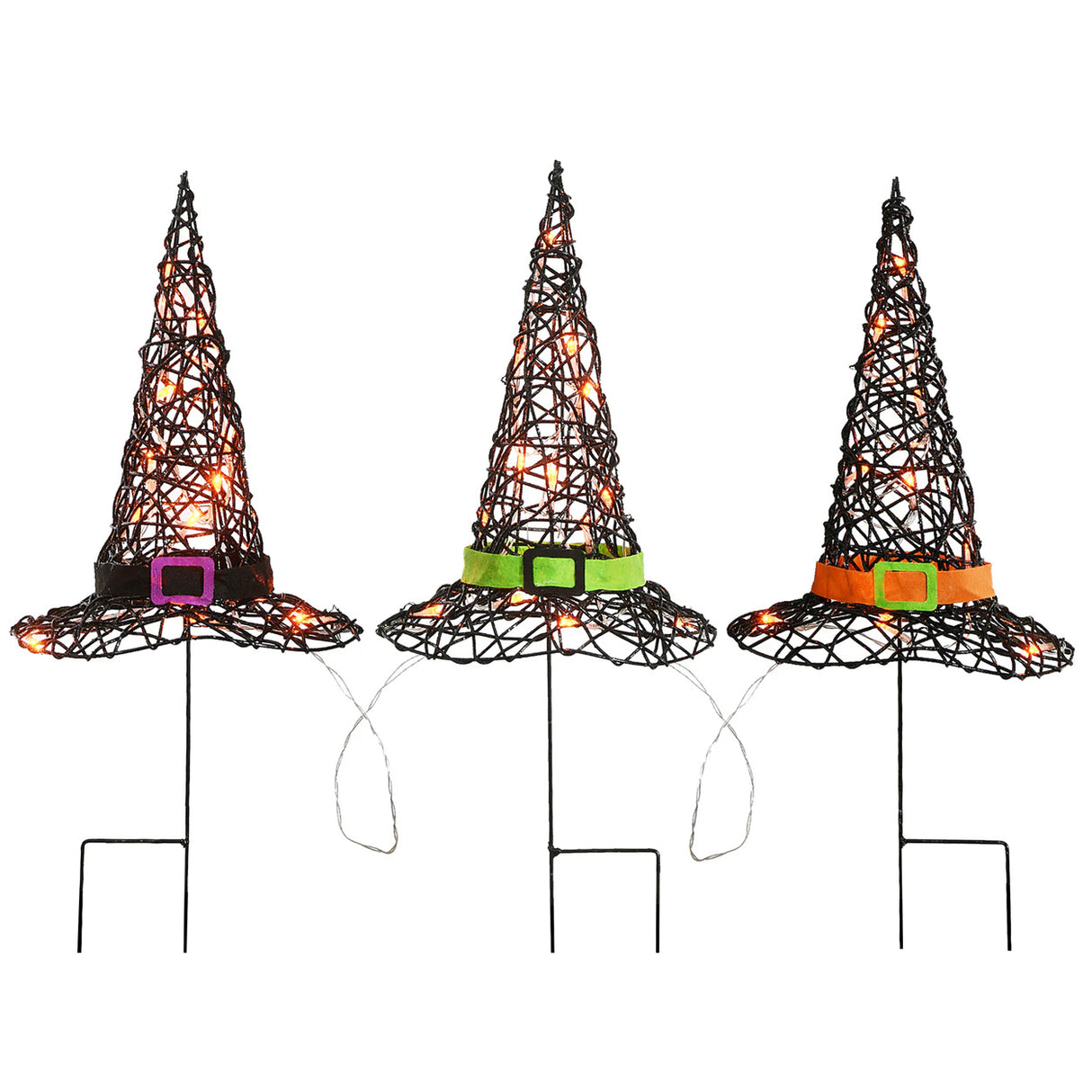23IN Pre-Lit Black Witch Hat Garden Stakes Halloween Decor