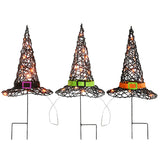 23IN Pre-Lit Black Witch Hat Garden Stakes Halloween Decor