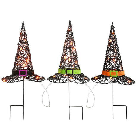 23IN Pre-Lit Black Witch Hat Garden Stakes Halloween Decor