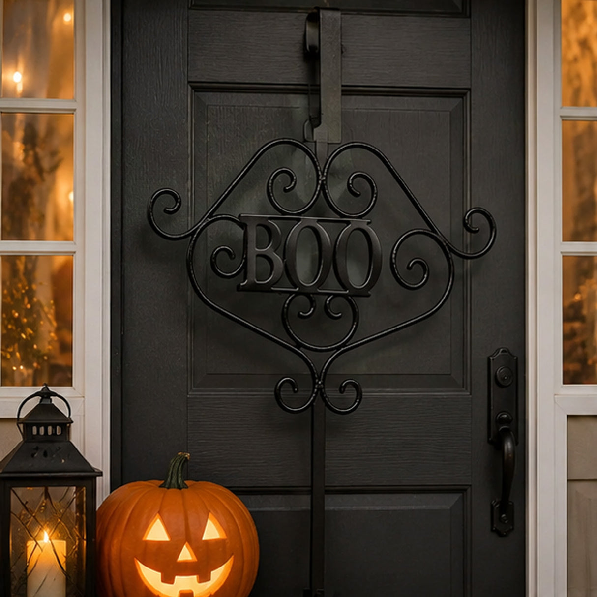17IN Halloween “BOO” Metal Wreath Hanger Door Decoration