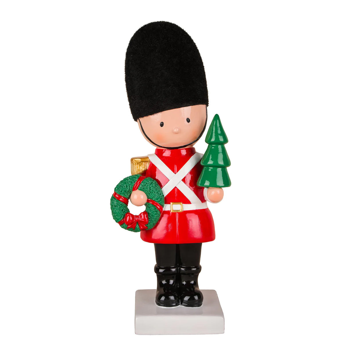 11IN Christmas Soldier Figurine with Wreath and Tree Holiday Tabletop Decor