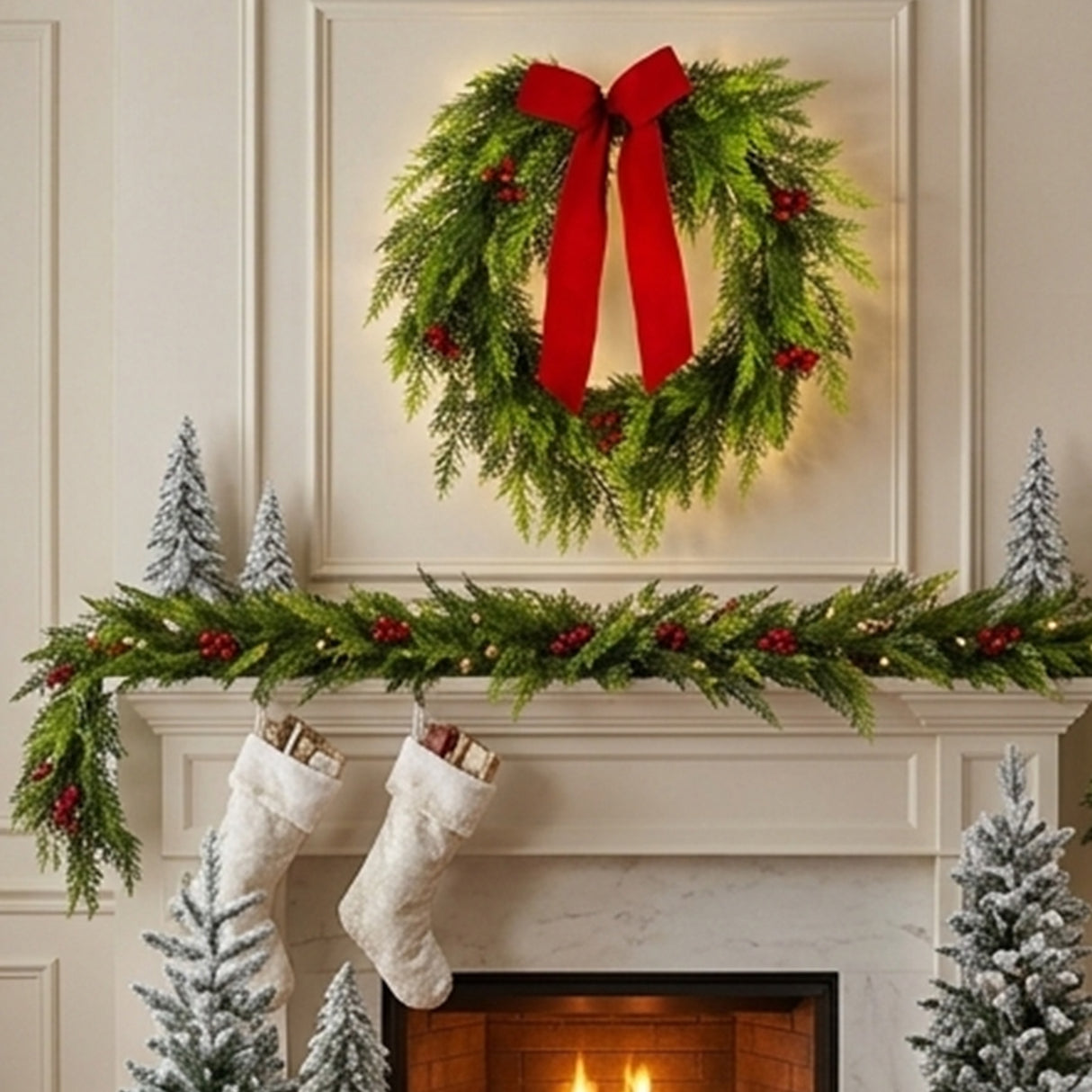 24IN Christmas Classic Wreath with Red Berries and Bow