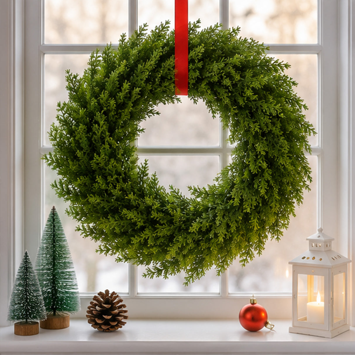 24 in. Arborvitae Artificial Green Wreath, Unlit Lifelike Evergreen Holiday Door & Wall Decoration