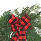 22IN Mixed Pine Wreath with Buffalo Plaid Bow and Pinecones