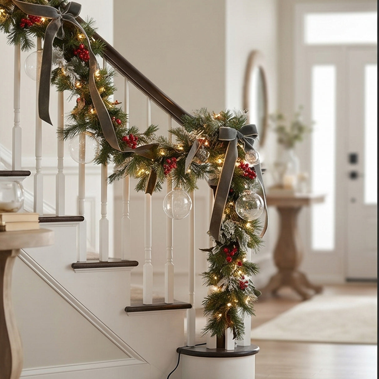 9FT Pre-Lit Wintry Pine Garland with Clear Lights