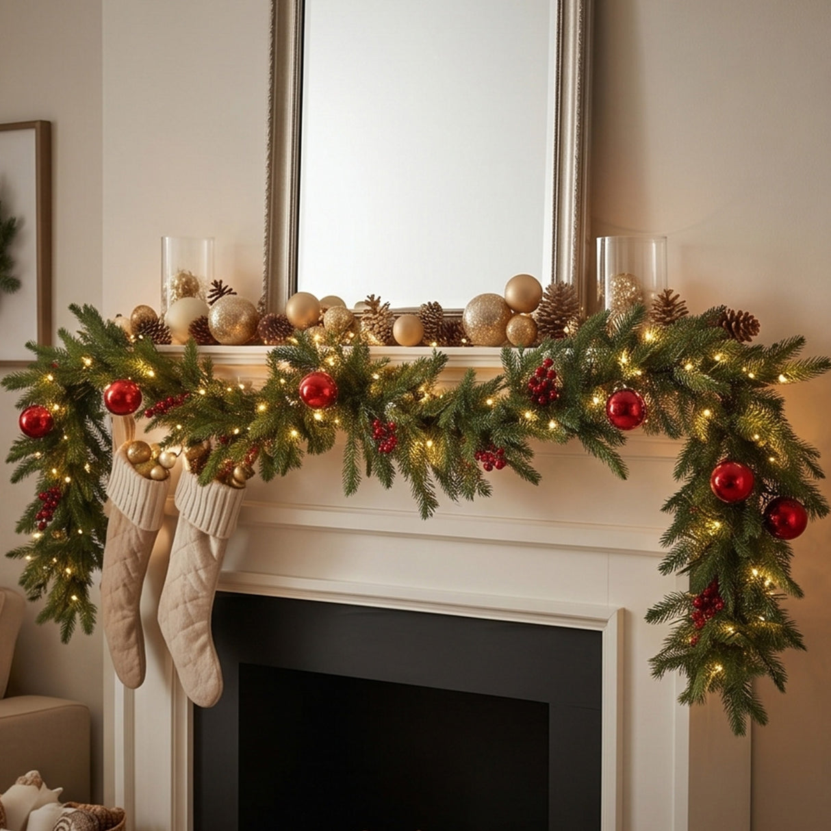 6FT Pre-Lit Scotch Creek Fir Garland with Warm White LED Lights