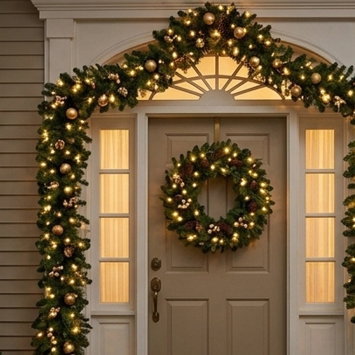 Pre-Lit Crestwood Gold Spruce Garland with Warm White LED Lights, 9 Foot