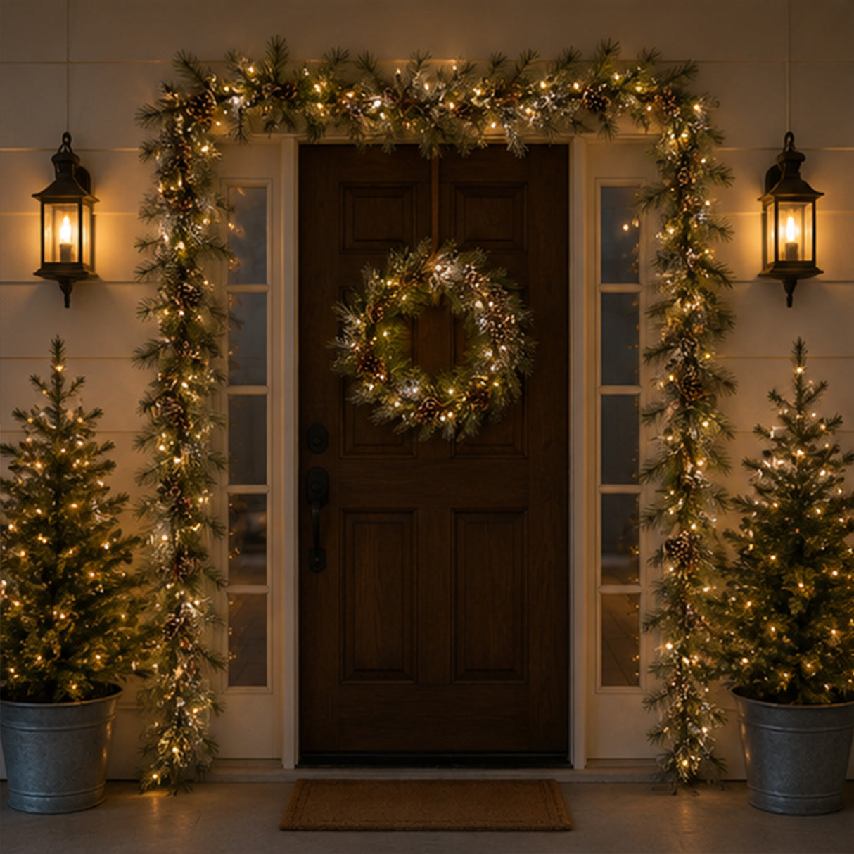 Pre-Lit Whitter Pine Garland with Warm White LED Lights, 9 Foot
