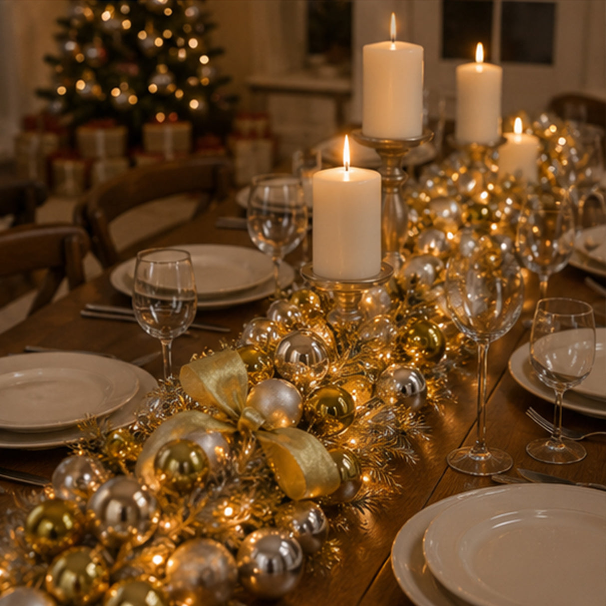 Pre-Lit Gold Ornament Metallic Garland with Warm White LED Lights, 9 Foot