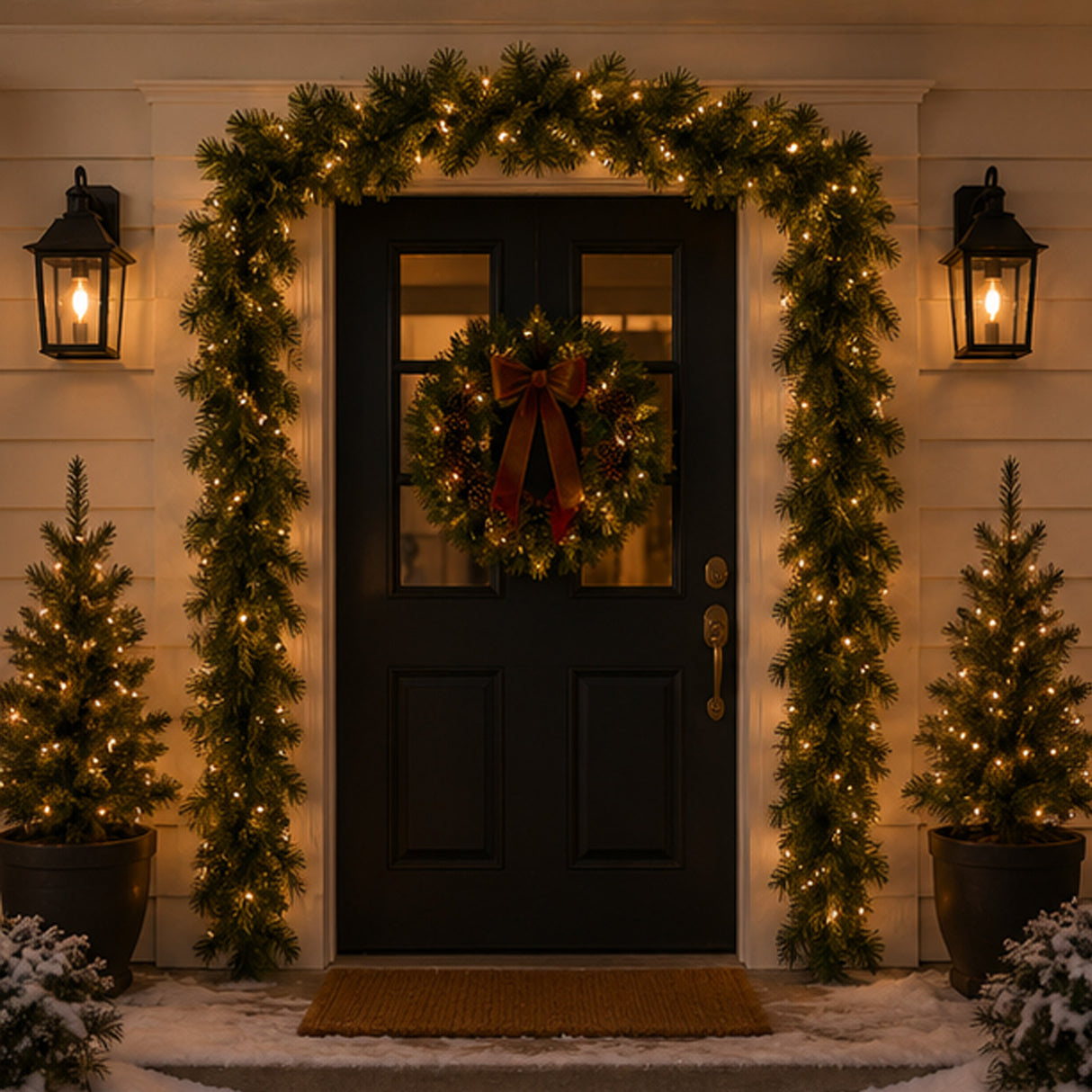 Winchester Pine Garland with Clear Lights, 9 Foot Pre-Lit Christmas Garland