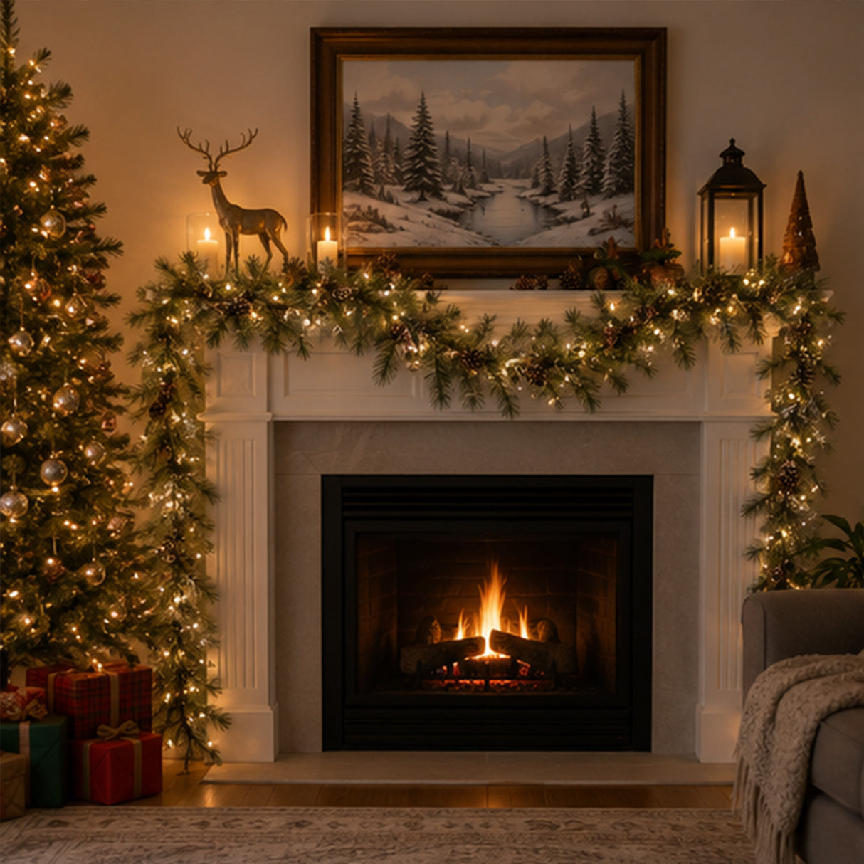 Pre-Lit Whitter Pine Garland with Warm White LED Lights, 9 Foot