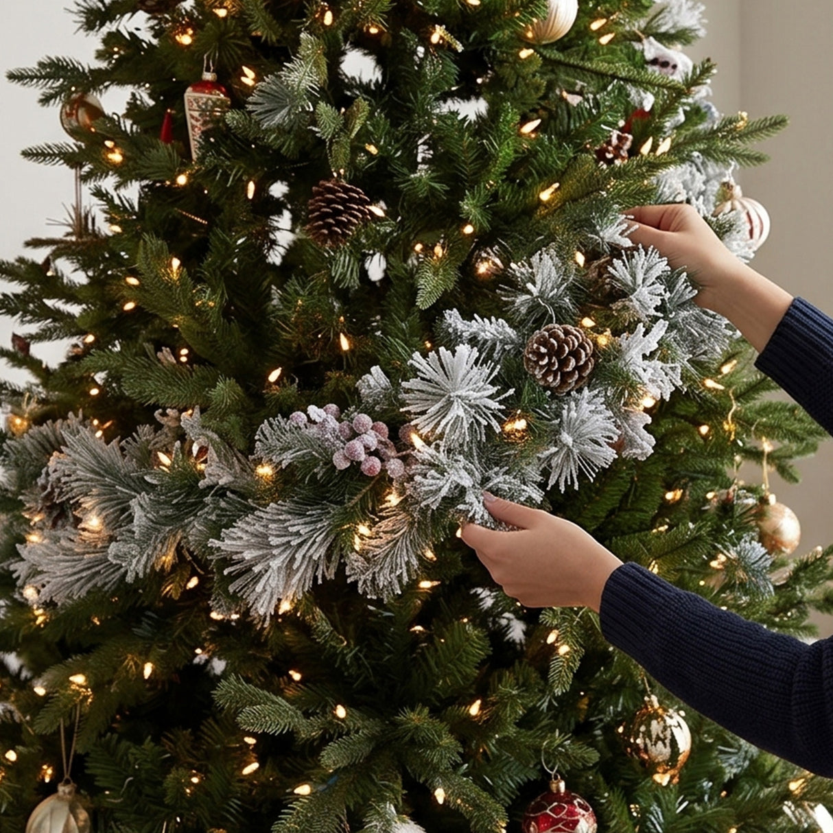 Pre-Lit Snowy Bedford Pine Garland with Warm White LED Lights, 9 Foot