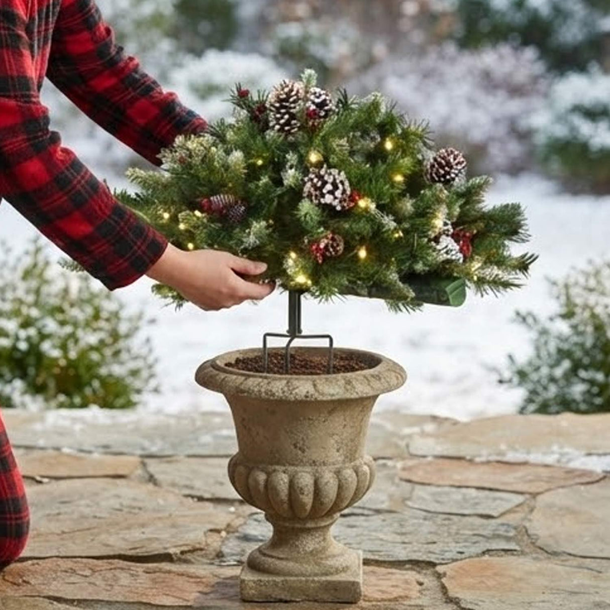 Pre-Lit Frosted Berry Urn Filler with Warm White LED Lights, 33 Inch