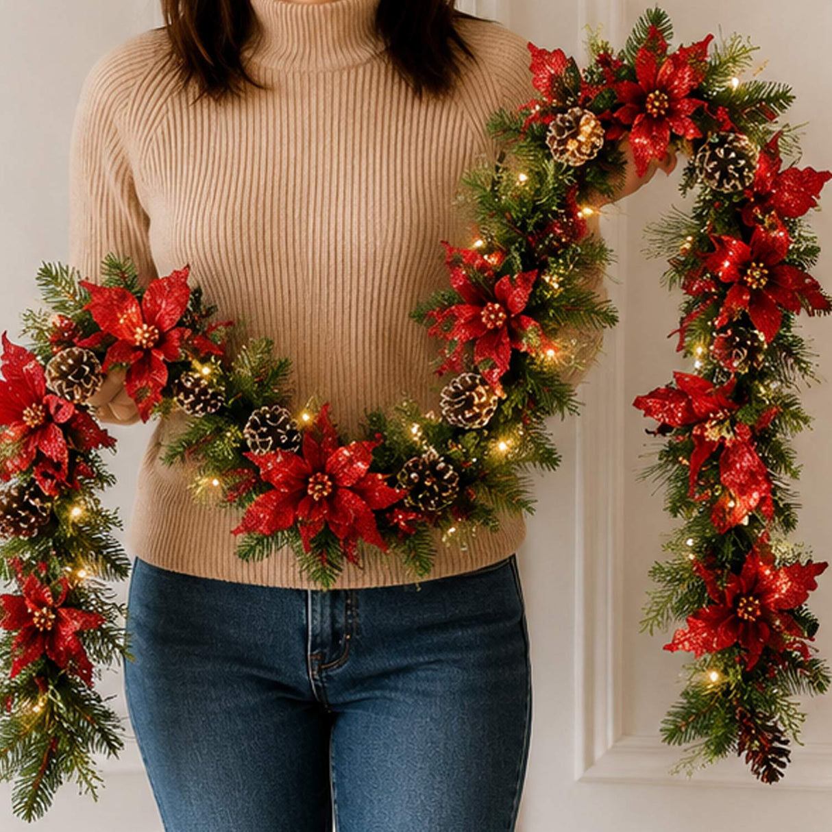 Pre-Lit Decorative Collection Garland with Clear Lights, 9 Foot