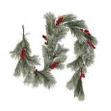 Snowy Pine Berry Christmas Garland with Red Berries, 8 Foot Holiday Decor