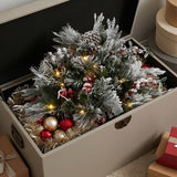 Pre-Lit Snowy Bedford Urn Filler with Warm White LED Lights, 18 Inch Holiday Decor
