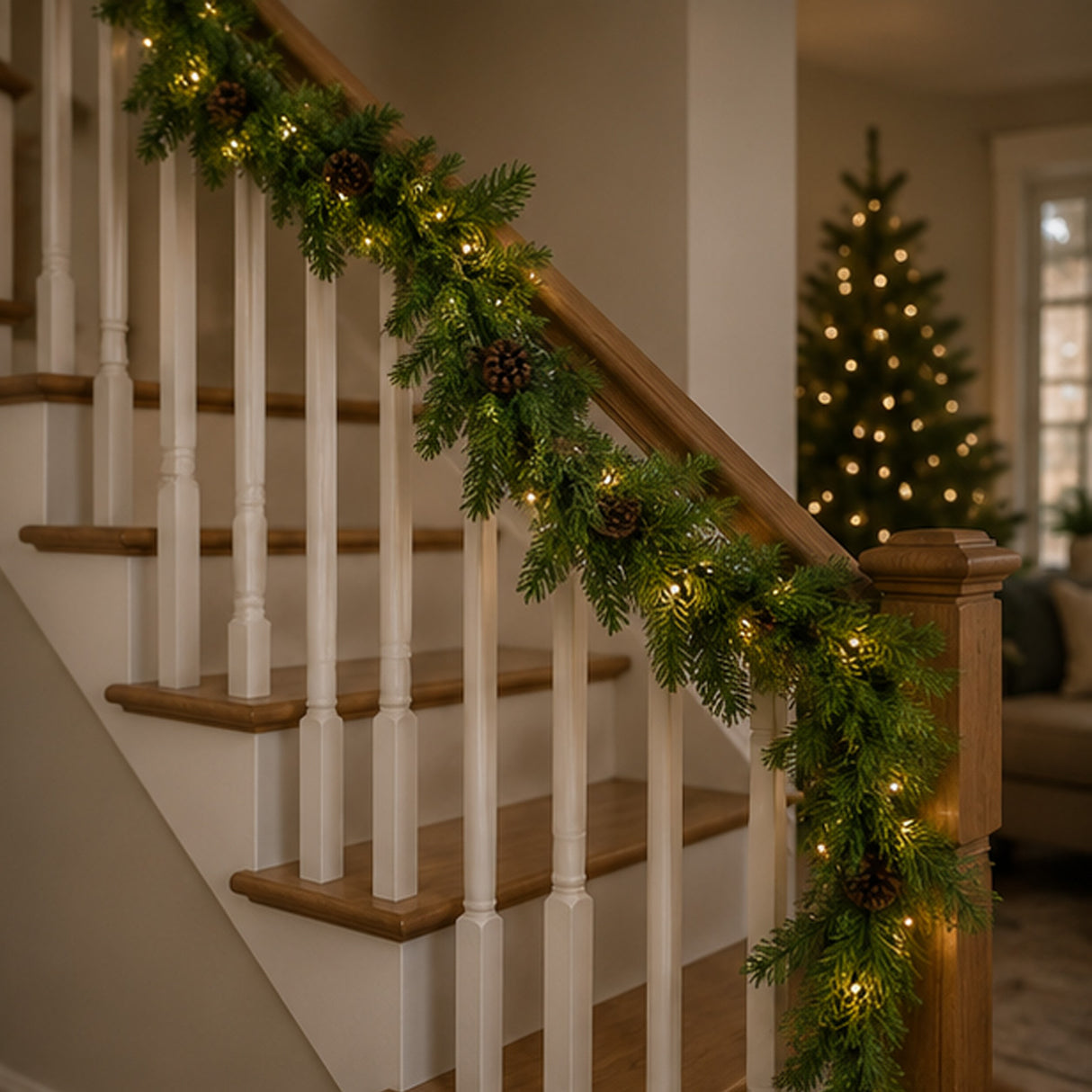 Pre-Lit Cedar Garland with Pinecones & Warm White LED Lights, Plug-In