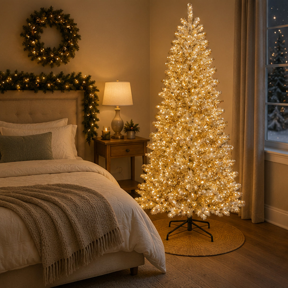 10ft Pre-Lit Platinum Metallic Artificial Christmas Tree with Warm White LED Infinity Lights