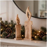 Wood Christmas Candles 2 Piece Rustic Holiday Decor Set