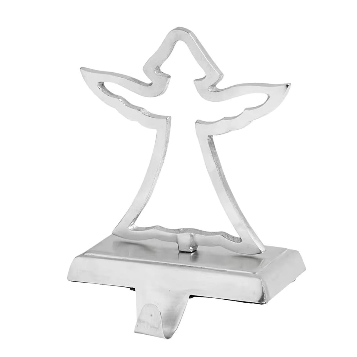Angel Stocking Holder Silvertone Metal Christmas Mantel Decor