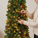 Pre Lit Spruce Pencil Christmas Tree with Pine Cones and Berries