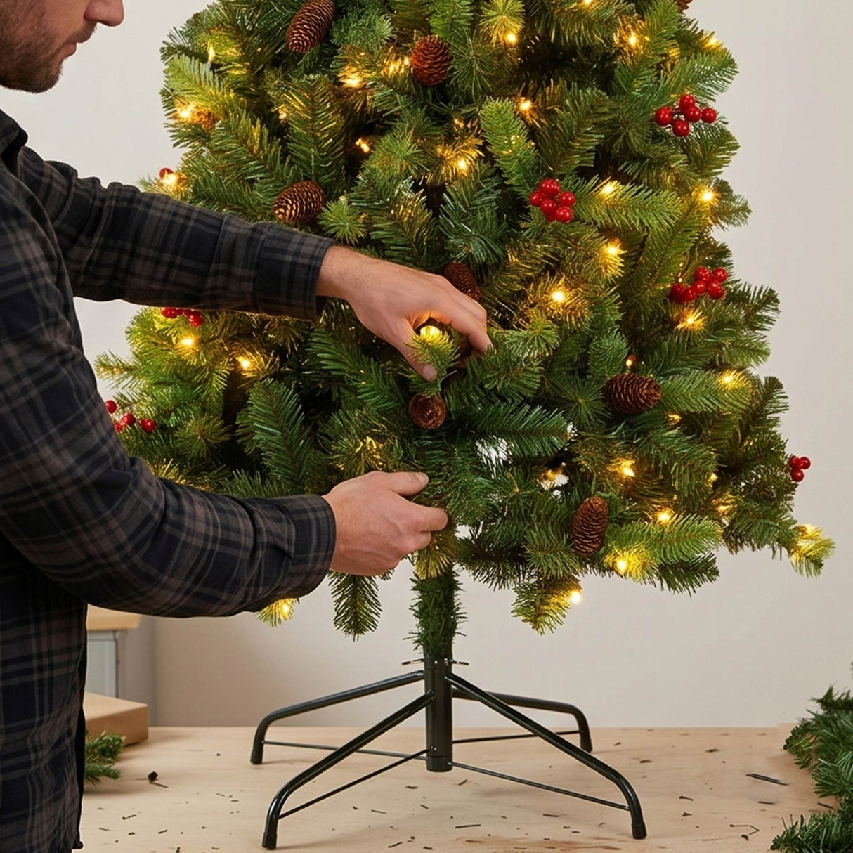 Pre Lit Spruce Pencil Christmas Tree with Pine Cones and Berries
