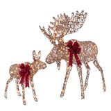 Lighted Moose Family Outdoor Christmas Decoration Set 2 Pc with LED Lights