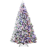 Pre Lit Snow Flocked Pine Christmas Tree with Multicolor LED Lights