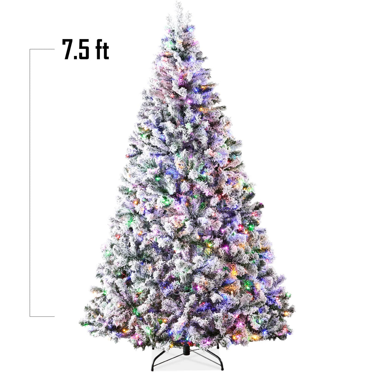 Pre Lit Snow Flocked Pine Christmas Tree with Multicolor LED Lights