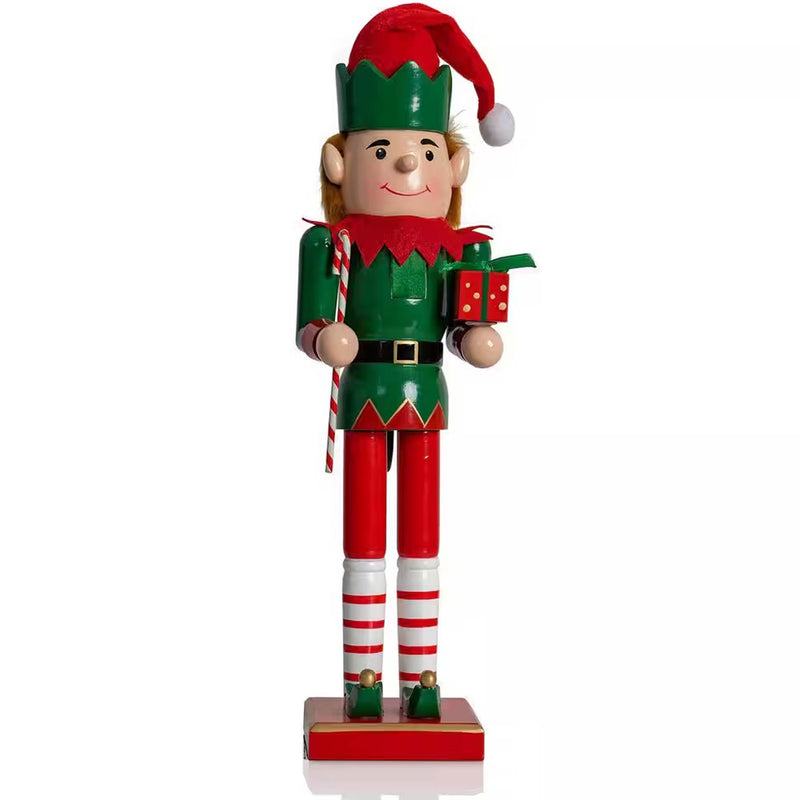 15 Inch Wooden Christmas Elf Nutcracker Holiday Decor Red Green